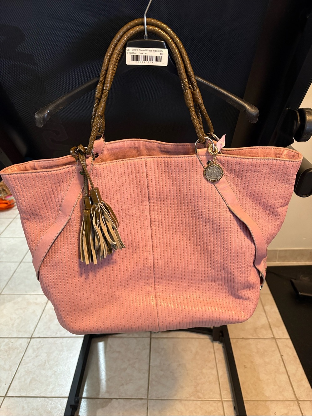 Lanvin Pink Tote with Braided Brown Handles and Tassel